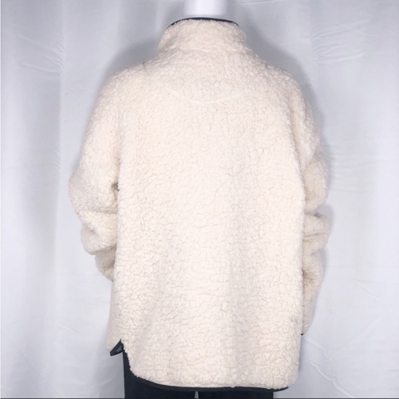 Thread & Supply Milk Cream Soft Shearling Qtr Zip Jacket SzL Pockets Black Trims - Picture 4 of 10